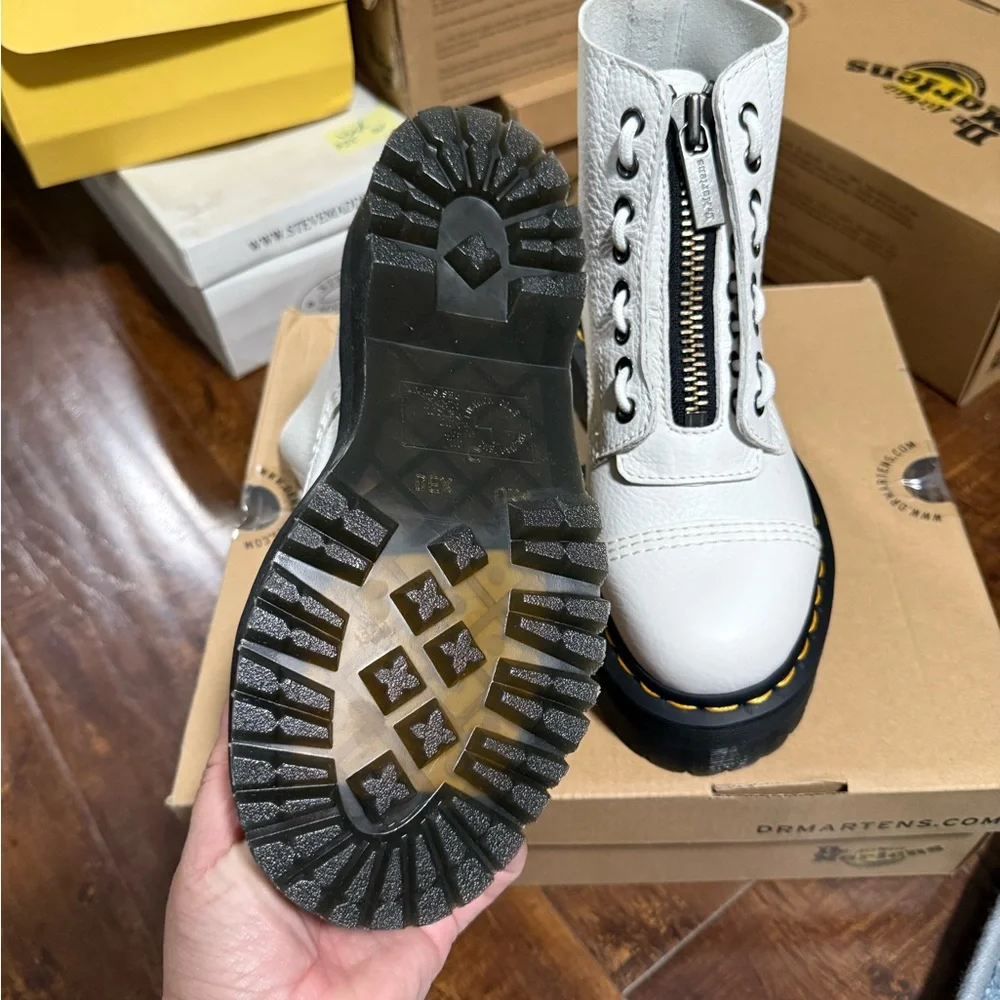 Dr. Martens Sinclair White Milled Nappa Combat Moto Boots - Picture 5 of 7